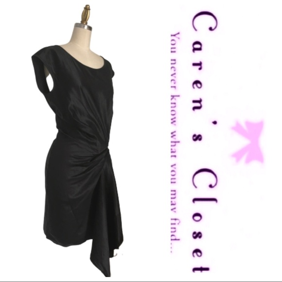 NWOT Racheal Roy Black Satin Faux Wrap Dress - Picture 2 of 4